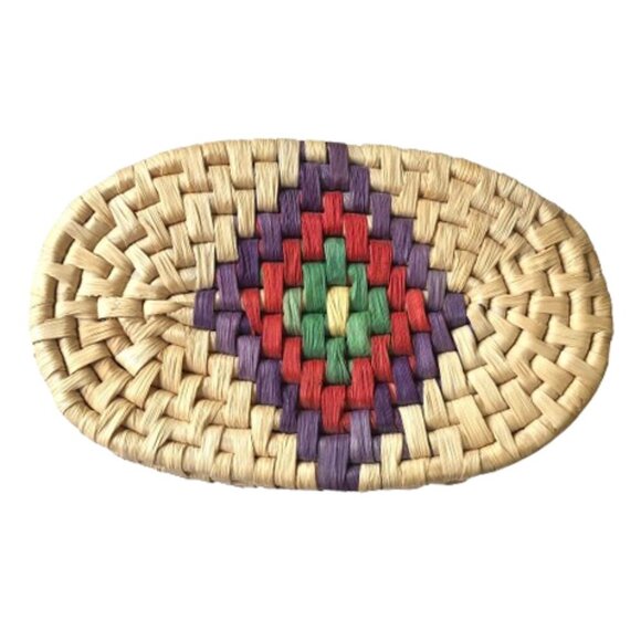 Two piece colorful raffia woven nesting basket container set with lids - Picture 6 of 16